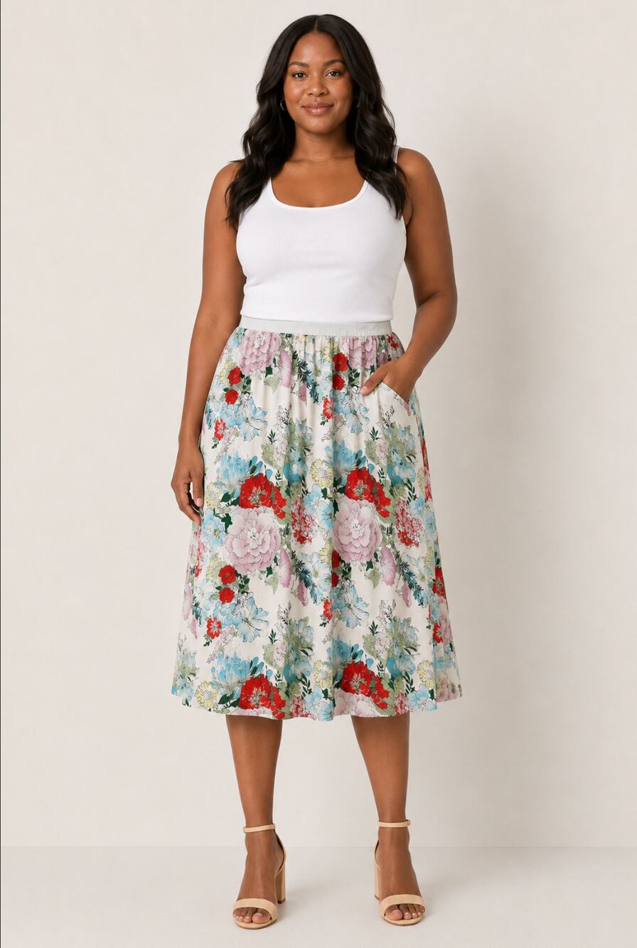 Tuckernuck x Rose & Crown Multi Colored Floral Print Silk Midi Skirt L